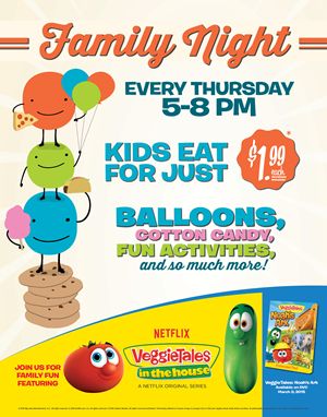 Ryan’s, HomeTown Buffet and Old Country Buffet Offer Fresh Servings of VeggieTales for Family Night