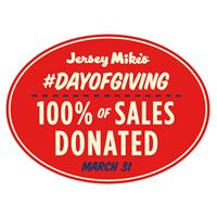 On Wednesday, March 31: Jersey Mike's Donates ALL Sales to Local Charities
