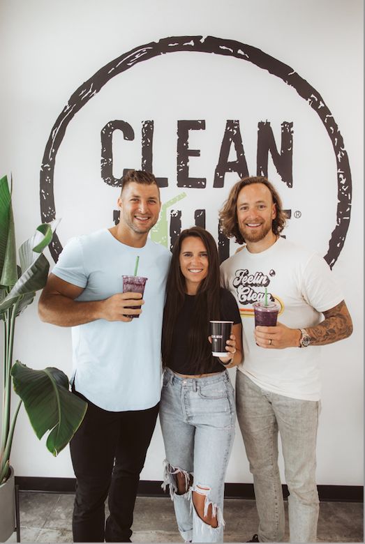 Tim Tebow with Clean Juice Founders Kat and Landon Eckles.