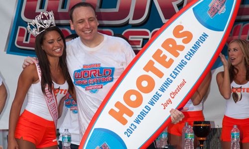 Joey Chestnut Claims Victory as Hooters World Wing-Eating Champion
