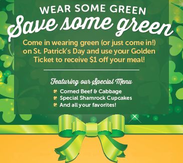 Dine at Ryan’s, HomeTown Buffet and Old Country Buffet and Get Lucky with a Special Offer on St. Patrick’s Day, March 17