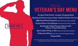 Arooga’s To Thank Veterans with Free Meal on Veterans Day