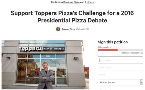 Corporate Pizza Chains Remain Silent on Toppers Pizza’s Challenge for “Presidential Pizza Debate”