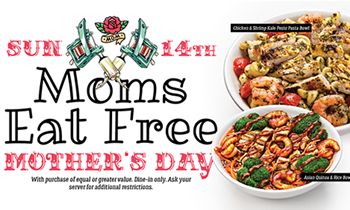 Moms Eat Free at Arooga’s Grille House & Sports Bar on Mother’s Day, Sunday May 14