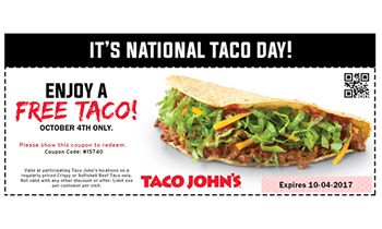 Free Tacos on National Taco Day At Taco John’s