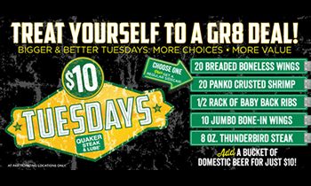 Tuesdays Get Bigger and Better with More Choices and More Value at Quaker Steak & Lube
