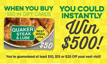 Quaker Steak & Lube Spring Gift Card Program Rewards Guests with Instant Scratch-and-Win Bonuses Totaling More Than $25,000