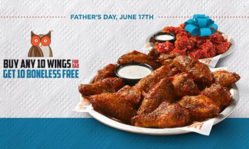 10 Free Boneless Wings For Dad With Purchase of Any 10 Wings This Father’s Day