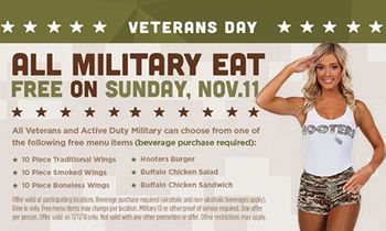 Hooters Honors Military on Veterans Day with Free Meal
