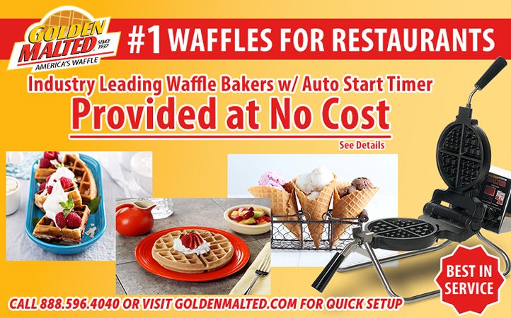 As Featured in More than 50,000 Restaurants - Golden Malted Provides Waffle Irons and Service at No Cost