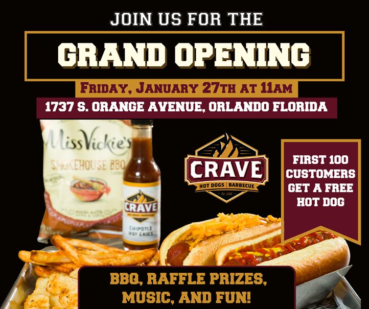 Crave Hot Dogs & BBQ to Open in Orlando, Florida on January 27th Crave Hot Dogs & BBQ to Open in Orlando, Florida on January 27th