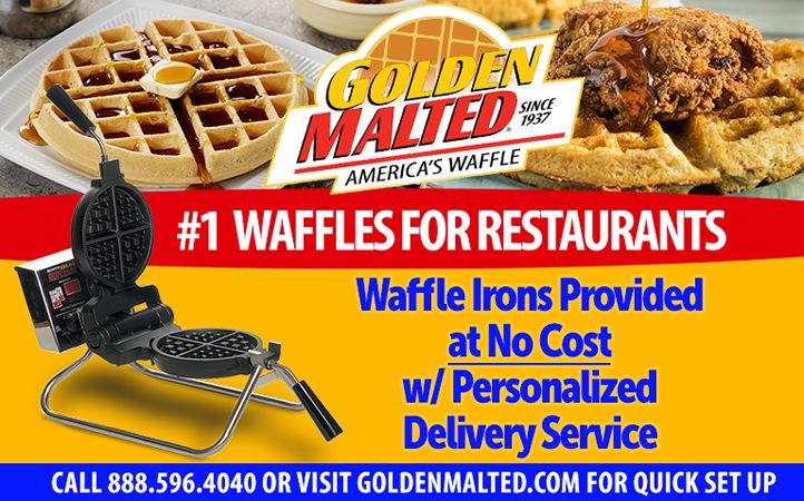 Waffle Irons and Personalized Delivery Service Provided at No Cost with Golden Malted - America's #1 Demanded Waffle