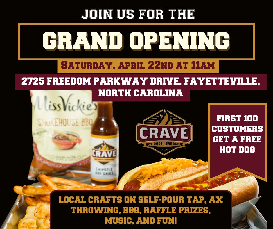 Join the Celebration: Crave Hot Dogs & BBQ Opens Newest Location in Fayetteville, North Carolina Join the Celebration: Crave Hot Dogs & BBQ Opens Newest Location in Fayetteville, North Carolina