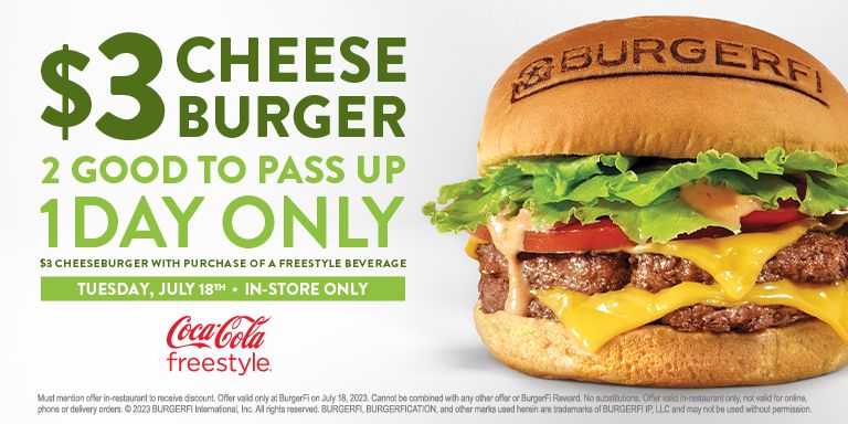 BurgerFi Offers $3 Signature Double Cheeseburger Add-On with Drink Purchase For One Day Only BurgerFi Offers $3 Signature Double Cheeseburger Add-On with Drink Purchase For One Day Only