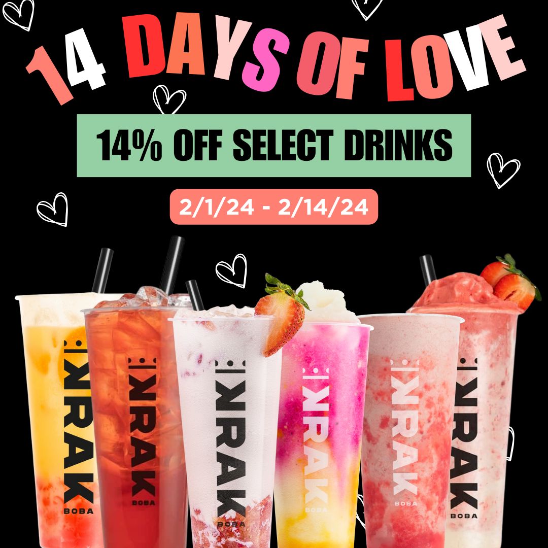 Krak Boba Celebrates Valentine's Day with "14 Days of Love," Featuring Offers on Select Drinks Krak Boba Celebrates Valentine's Day with "14 Days of Love," Featuring Offers on Select Drinks