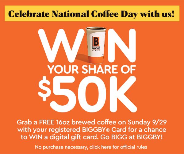 BIGGBY COFFEE Celebrates National Coffee Day, September 29, With Free 16 oz Hot or Iced Coffee BIGGBY COFFEE Celebrates National Coffee Day, September 29, With Free 16 oz Hot or Iced Coffee