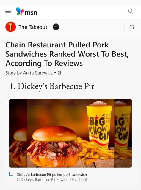 "The Takeout" Announces Dickey's Barbecue Pit's Pulled Pork Sandwich as the #1 Pulled Pork Sandwich in Expert Ranking "The Takeout" Announces Dickey's Barbecue Pit's Pulled Pork Sandwich as the #1 Pulled Pork Sandwich in Expert Ranking