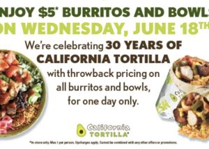 California Tortilla Celebrates 30th Anniversary with Throwback Prices