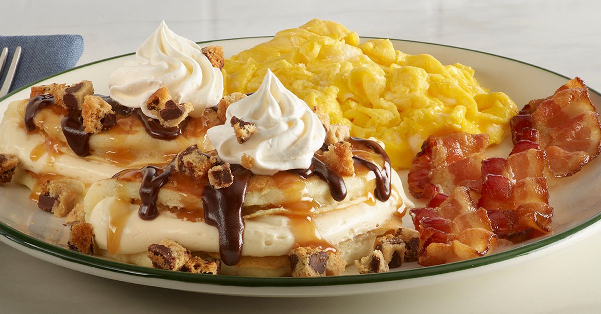Perkins American Food Co. Chocolate Caramel Cheesecake Pancake Flip Platter Flip for New Pancake Flip Platters at Perkins American Food Co.