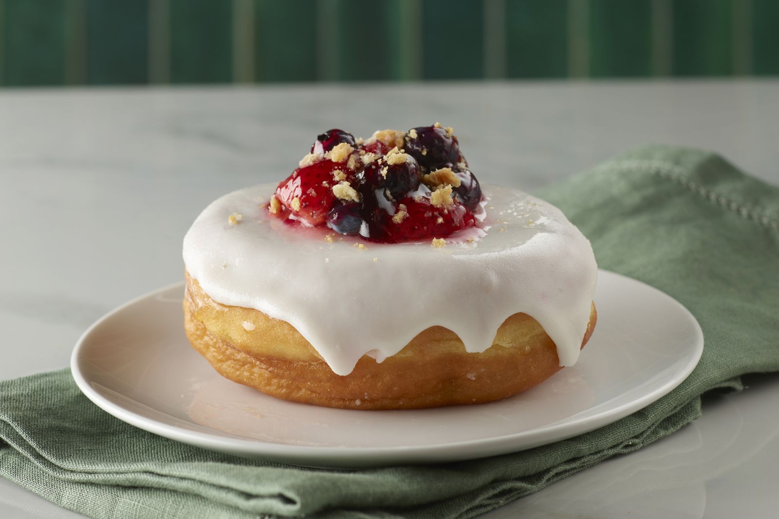Perkins American Food Co. Vanilla Iced Raspberry Filled Donut Fall for Pumpkin and Pot Roast at Perkins American Food Co.