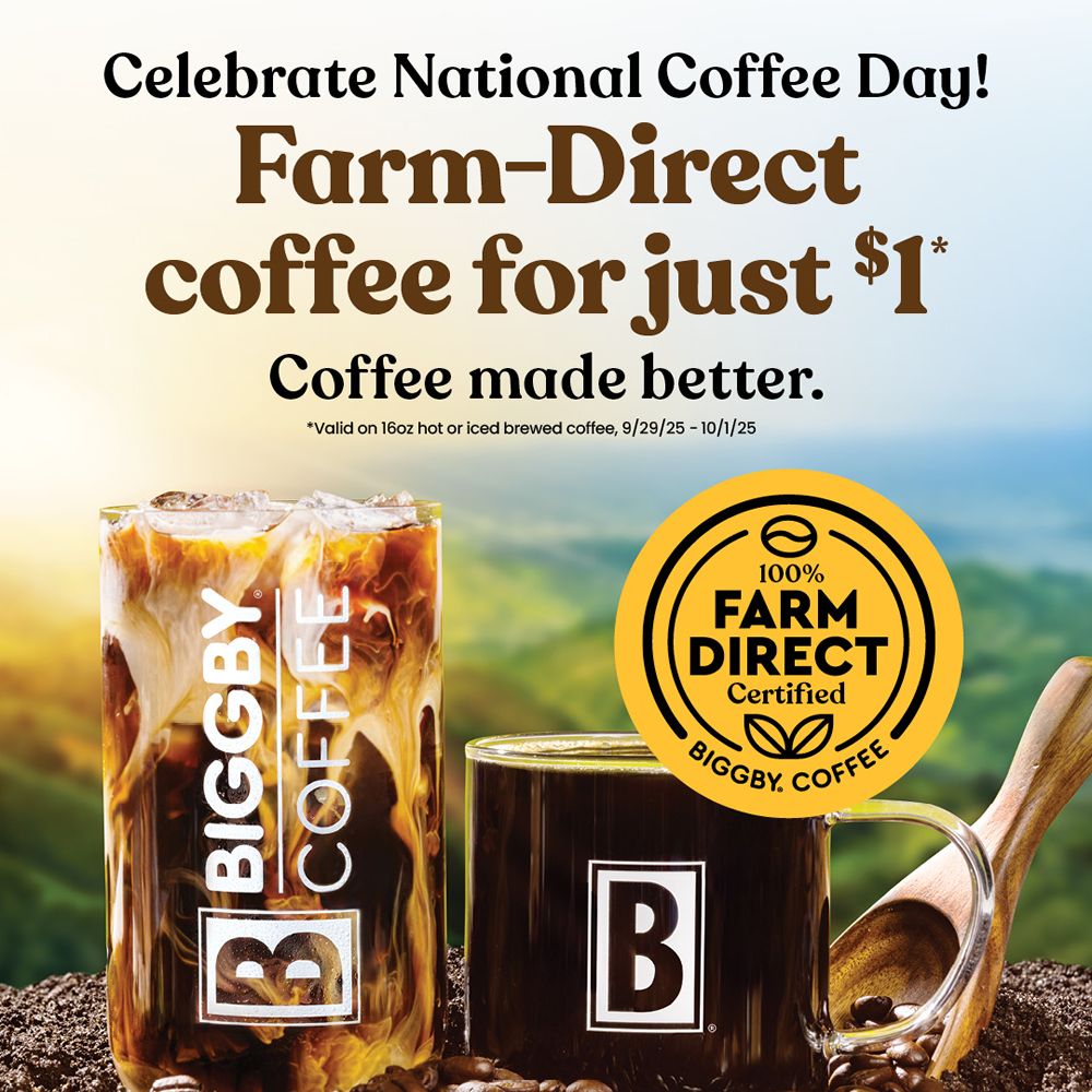 BIGGBY COFFEE Doubles the Fun: $1 Coffee Deal for Both National and International Coffee Day BIGGBY COFFEE Doubles the Fun: $1 Coffee Deal for Both National and International Coffee Day