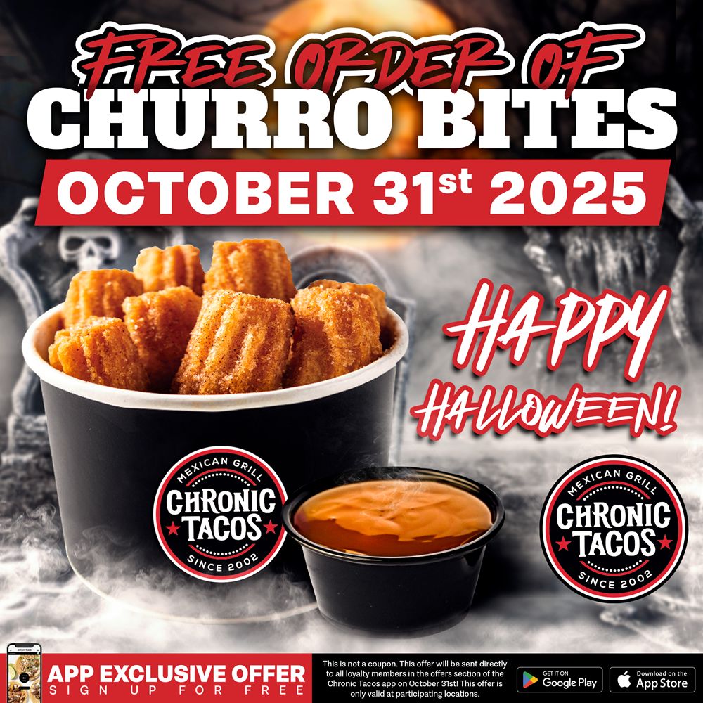 Treat Yourself This Halloween: Chronic Tacos Offers Free Churros & Caramel Dip for Loyalty Members Treat Yourself This Halloween: Chronic Tacos Offers Free Churros & Caramel Dip for Loyalty Members