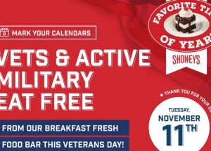 Shoney’s Set To Express Its Deepest Gratitude for Veterans and Troops on Veterans Day by Giving Them the Best Breakfast in Town, With Its Freshly Prepared Legendary Breakfast Bar, for Free