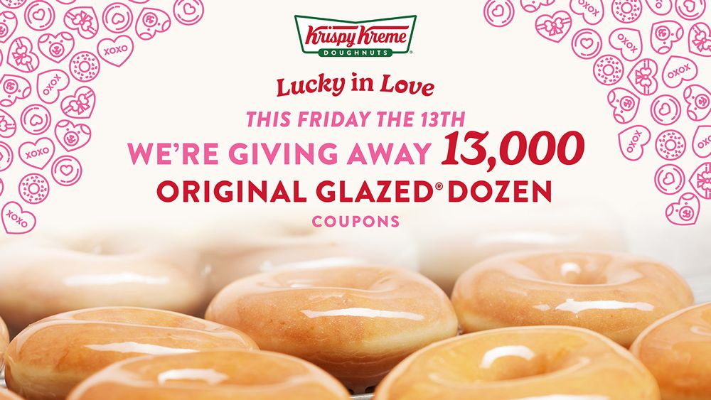 'Lucky in Love': Krispy Kreme Giving Away 13,000 Original Glazed Dozens on Friday the 13th 'Lucky in Love': Krispy Kreme Giving Away 13,000 Original Glazed Dozens on Friday the 13th