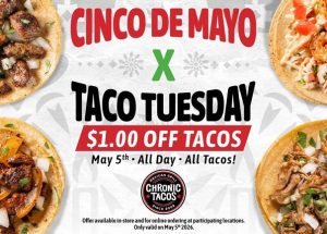 Chronic Tacos Celebrates Rare Cinco de Mayo + Taco Tuesday Crossover with $1 Off All Tacos