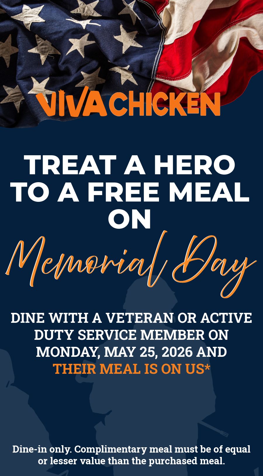 VIVA Chicken To Honor Veterans and Active-Duty Service Members With a Complimentary Meal on Memorial Day VIVA Chicken To Honor Veterans and Active-Duty Service Members With a Complimentary Meal on Memorial Day