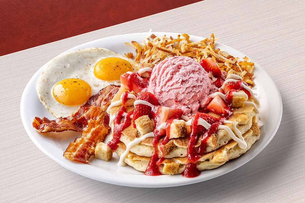 Denny's Officially Declares The Clock's Off and the Kitchen is Open Denny's Strawberry Cheesecake Scoop Slam
