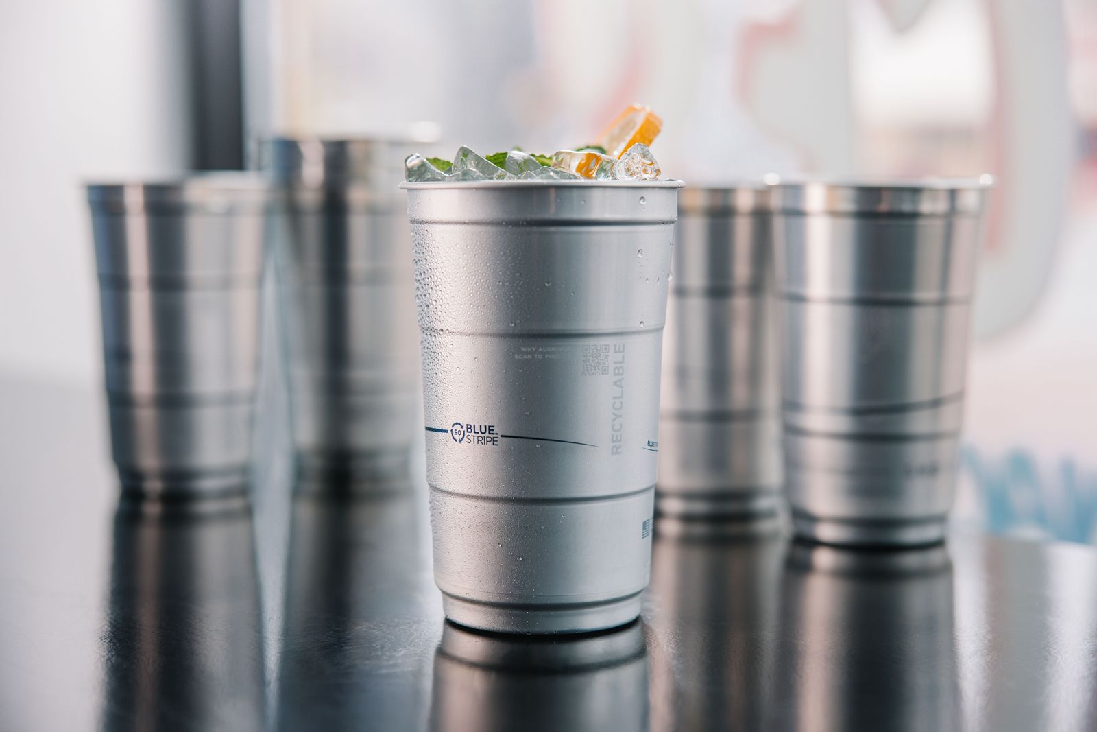 Eco-Products BlueStripe Aluminum Cold Cups Eco-Products Unveils New Lineup of Compostable, Recyclable and Reusable Cups