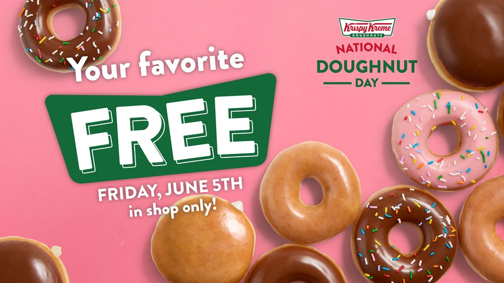 Krispy Kreme Celebrates National Doughnut Day this Friday with FREE Doughnut and $2 Original Glazed Dozen BOGO Krispy Kreme Celebrates National Doughnut Day this Friday with FREE Doughnut and $2 Original Glazed Dozen BOGO