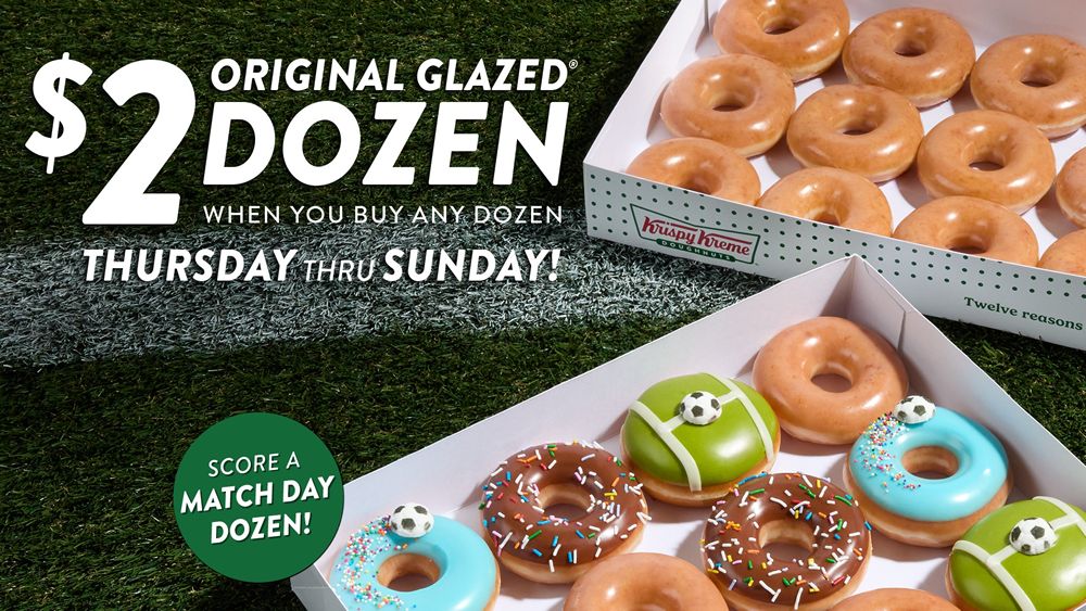 Krispy Kreme Kicks Off the Summer of Soccer with New Match Day Dozen and $2 Original Glazed Dozen BOGO Krispy Kreme Kicks Off the Summer of Soccer with New Match Day Dozen and $2 Original Glazed Dozen BOGO