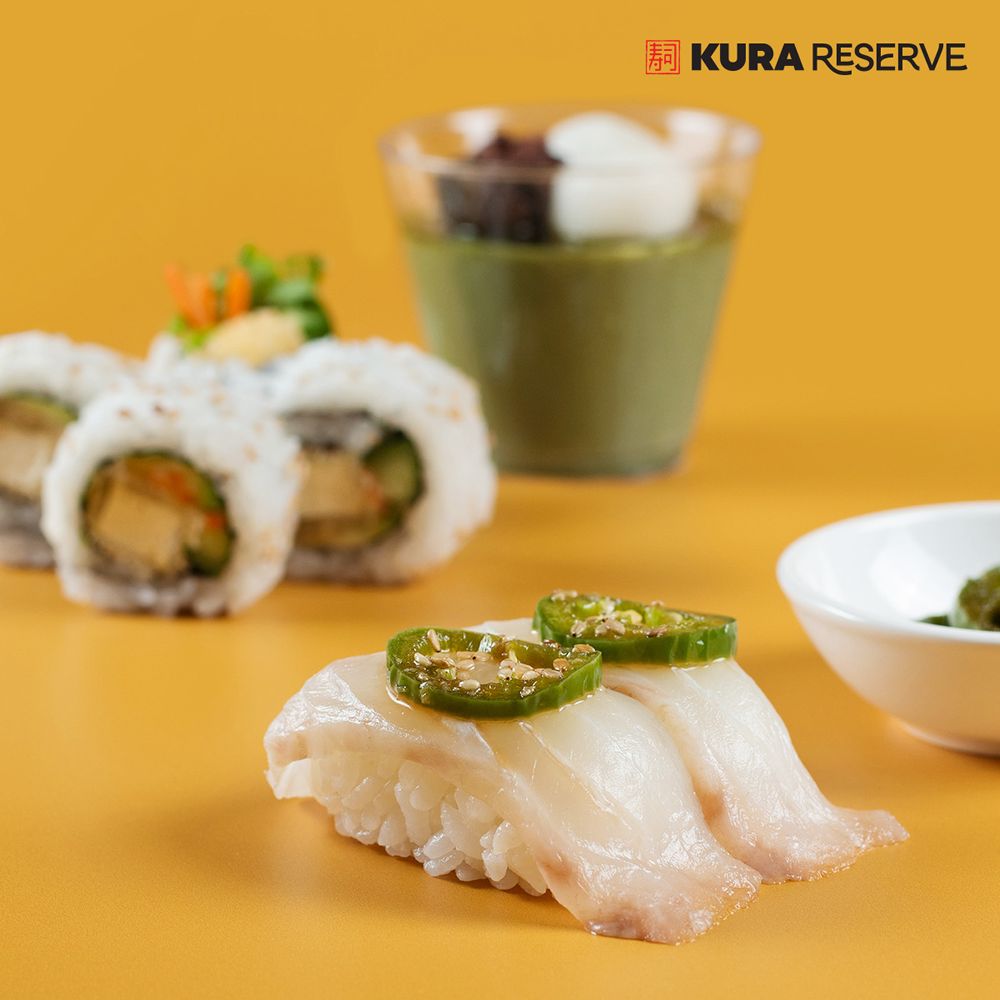 Kura Sushi USA Flounder with Soy Jalapeño It's A Cool Summer: Kura Sushi USA Celebrates the Sunny Season with Ice Cream Floats, Debut of a New Kura Reserve Lineup with Hirame, and International Sushi Day Specials