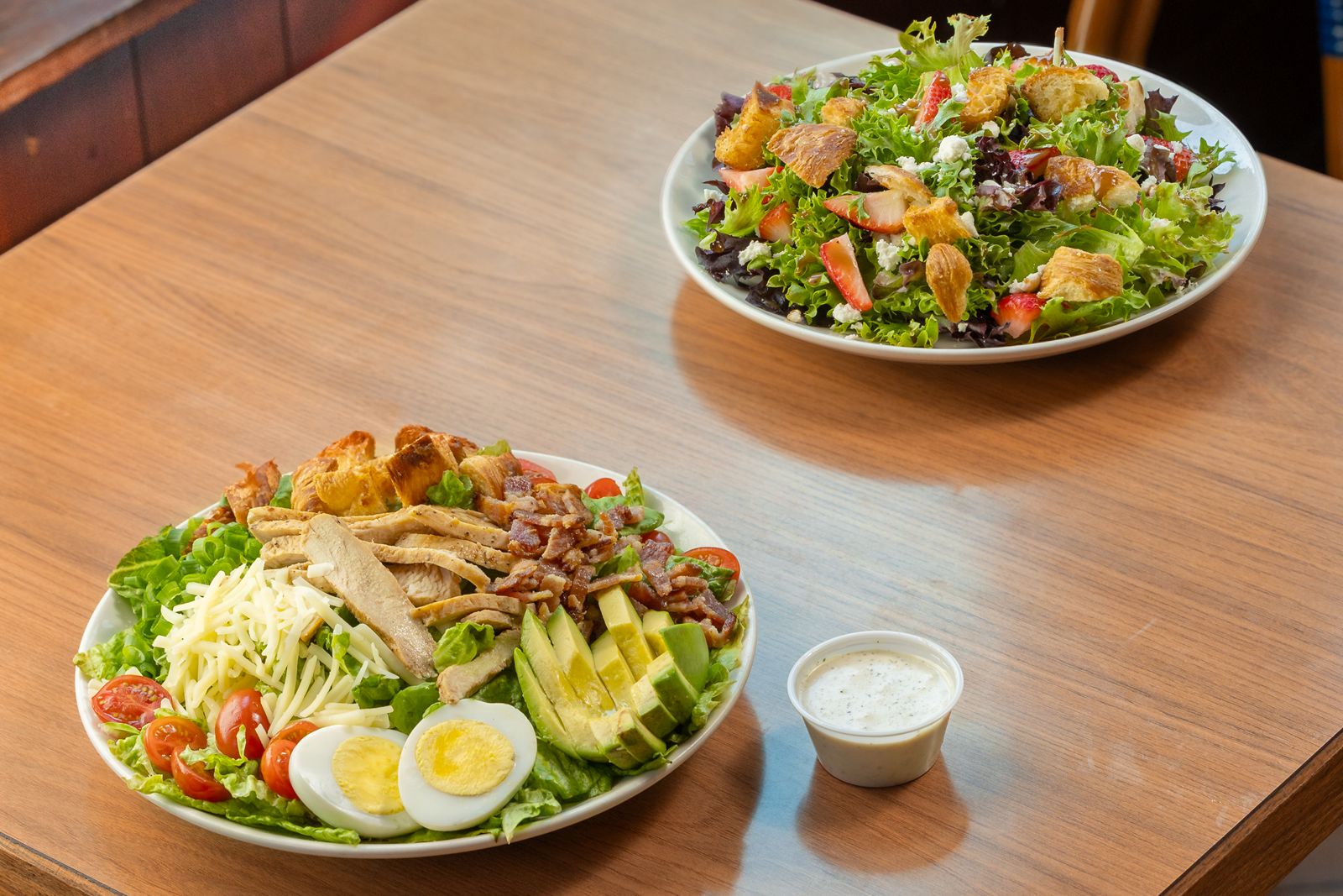 la Madeleine Bistro Salad and French Cobb Salad with Chicken la Madeleine Welcomes Summer with Fresh Salads, Croissant Croutons and Strawberry Sweets
