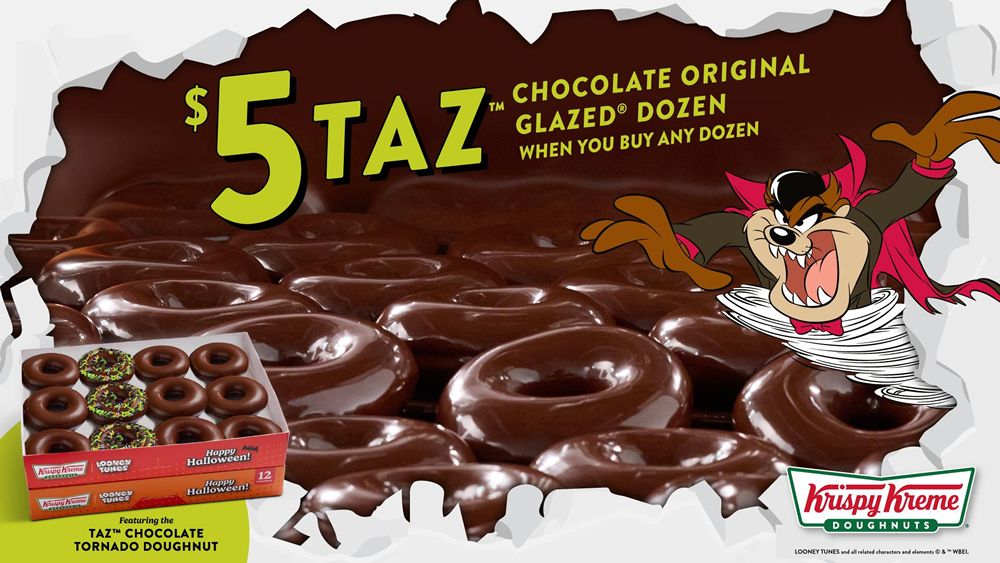 Krispy Kreme Spins Up Spooky Chocolate Chaos with New Taz Chocolate Original Glazed Dozen Krispy Kreme Spins Up Spooky Chocolate Chaos with New Taz Chocolate Original Glazed Dozen