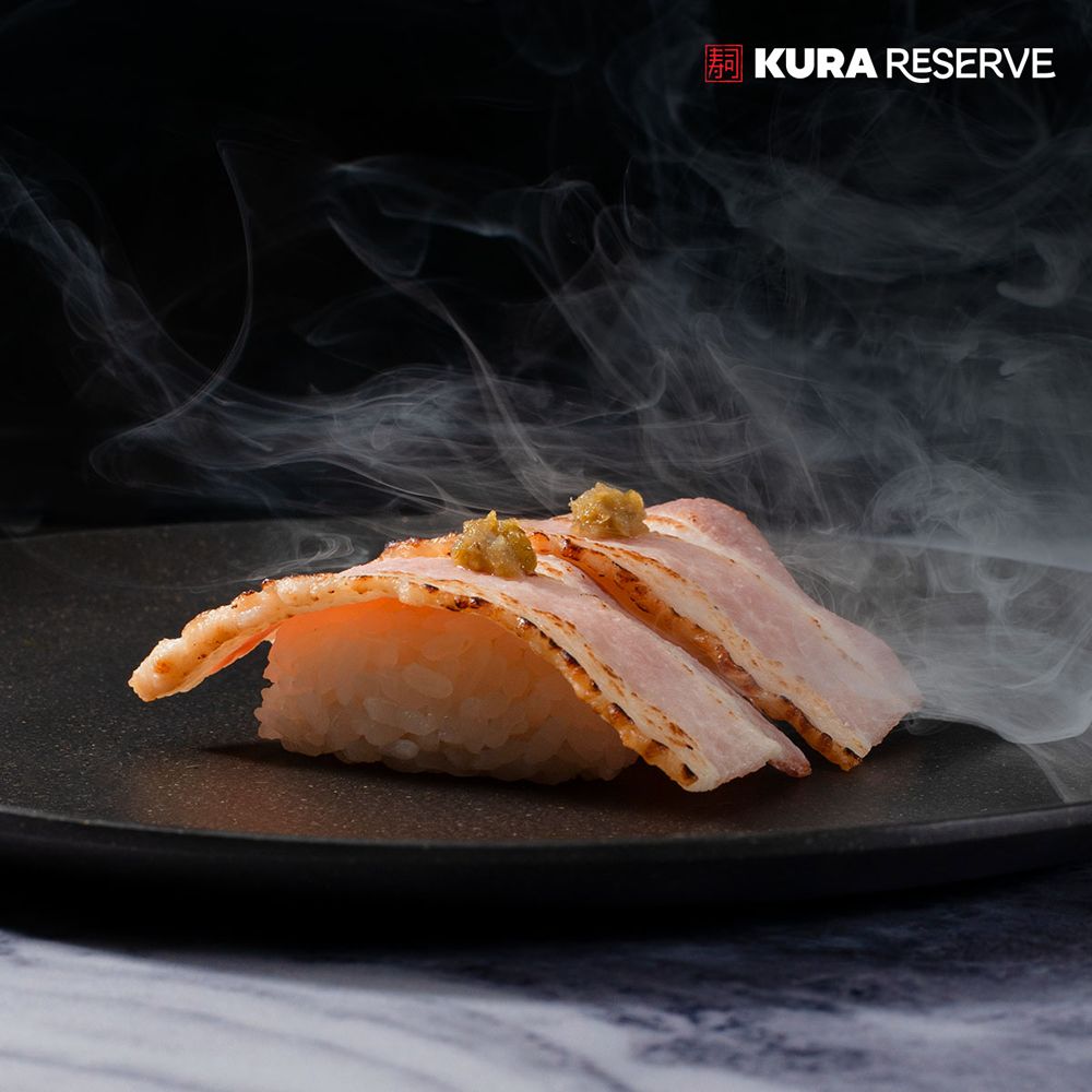 Kura Sushi USA Seared Sakura Pork Bacon Kura Sushi USA Adds Smoky, Savory Flavors with a New Kura Reserve Menu This October